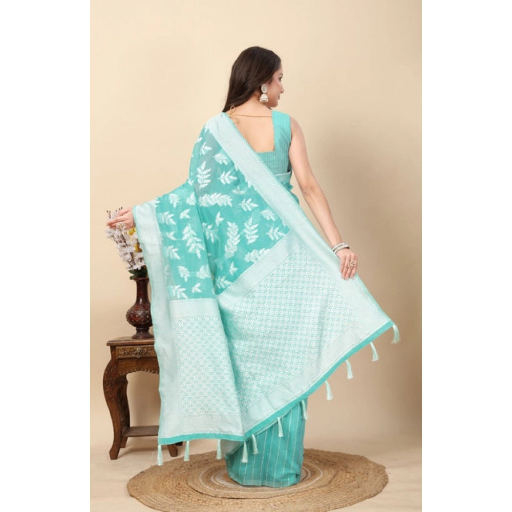 Women's Art Silk Jacquard Printed Saree With Unstitched Blouse 5.5Mtr (Sky Blue)