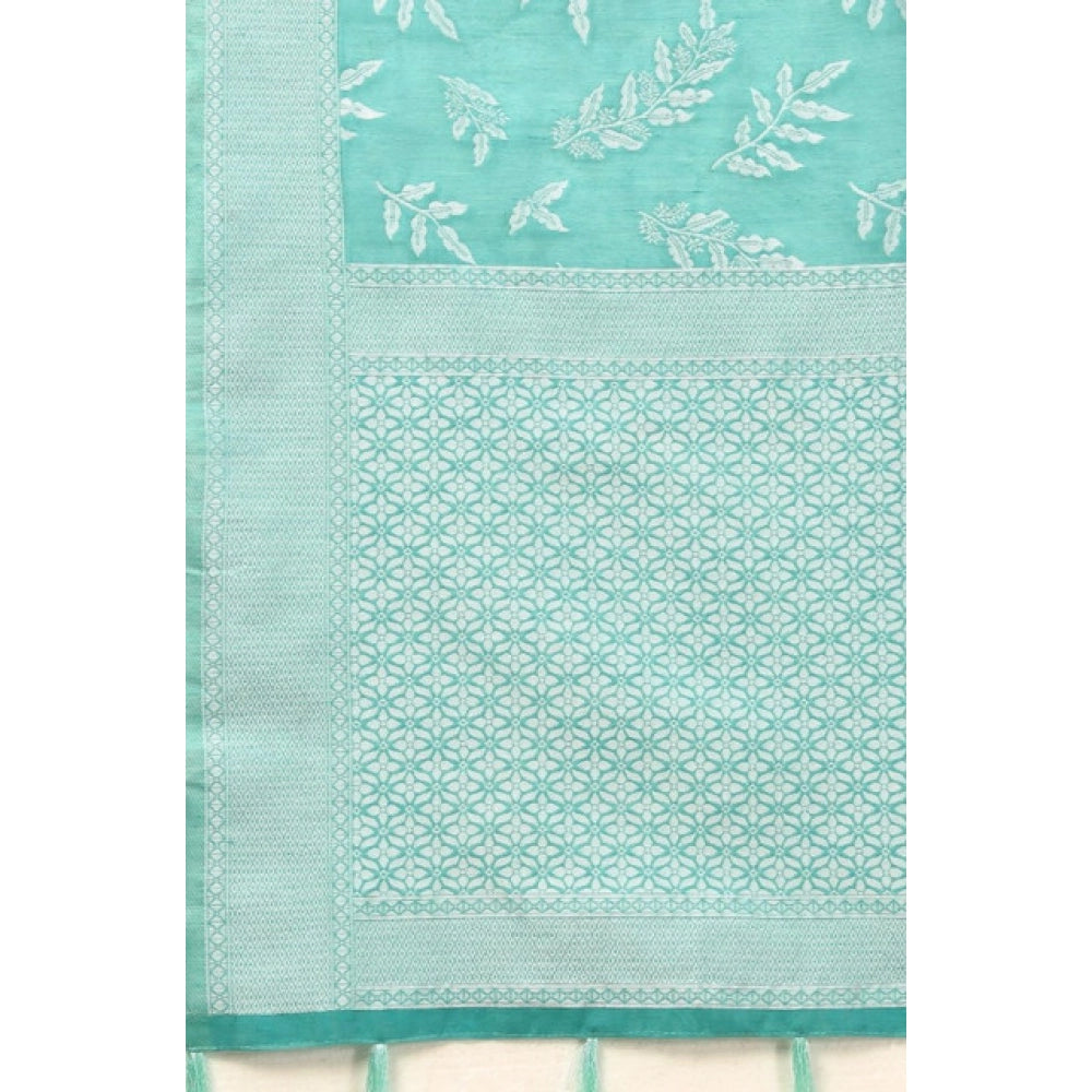 Women's Art Silk Jacquard Printed Saree With Unstitched Blouse 5.5Mtr (Sky Blue)