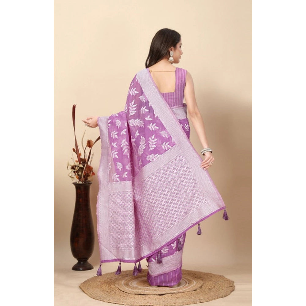 Women's Art Silk Jacquard Printed Saree With Unstitched Blouse 5.5Mtr (Purple)
