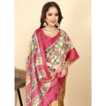 Women's Cotton Silk Printed Saree With Unstitched Blouse 5.5Mtr (Yellow Red)