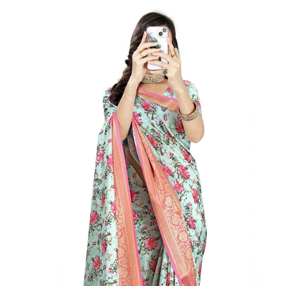 Women's Cotton Silk Floral Printed Saree With Unstitched Blouse 5.5Mtr (Multicolor)