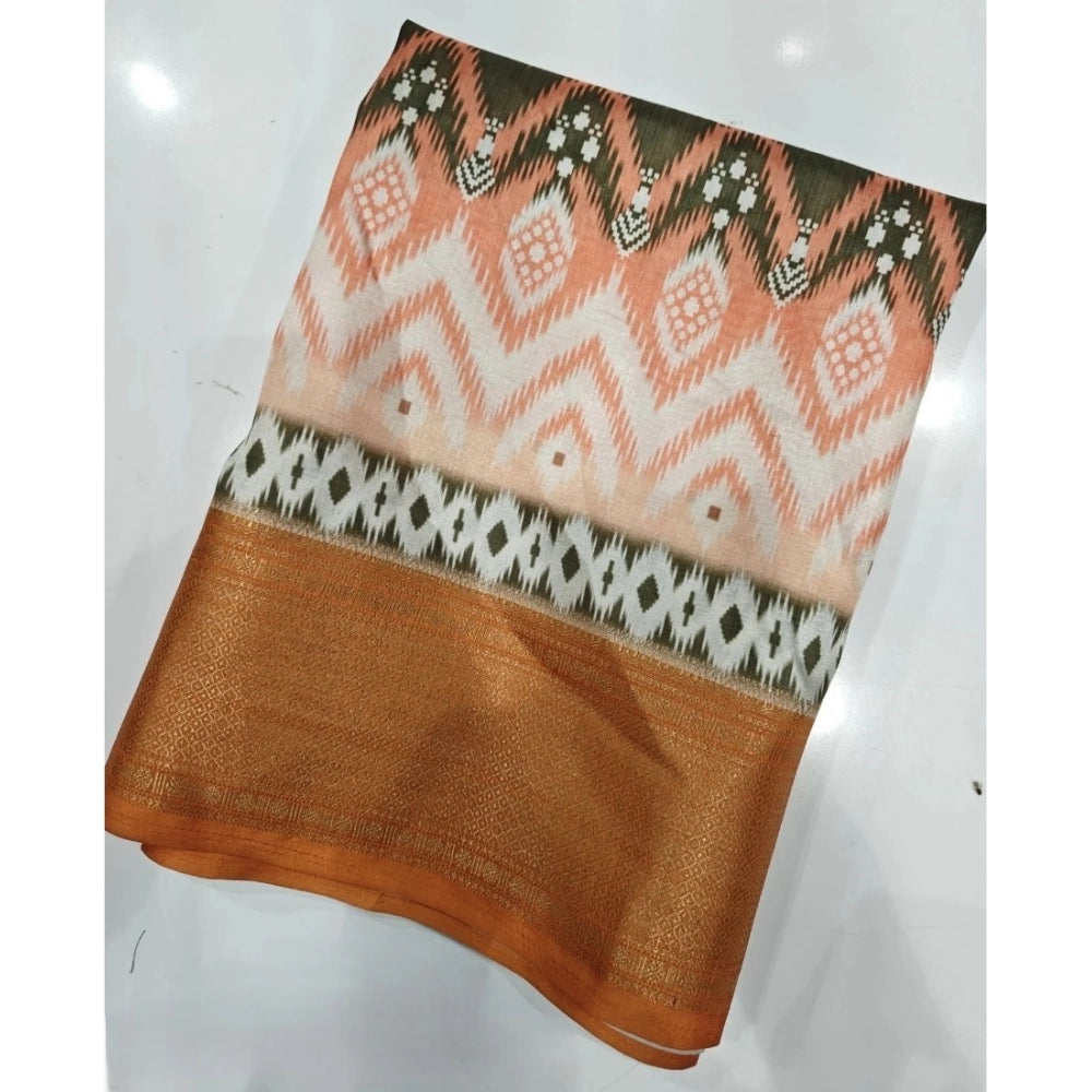 Women's Cotton Silk Printed Saree With Unstitched Blouse 5.5Mtr (Multicolor)