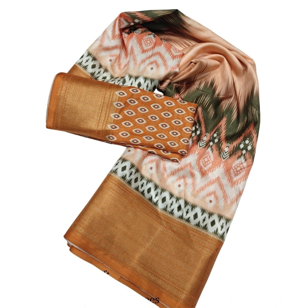 Women's Cotton Silk Printed Saree With Unstitched Blouse 5.5Mtr (Multicolor)
