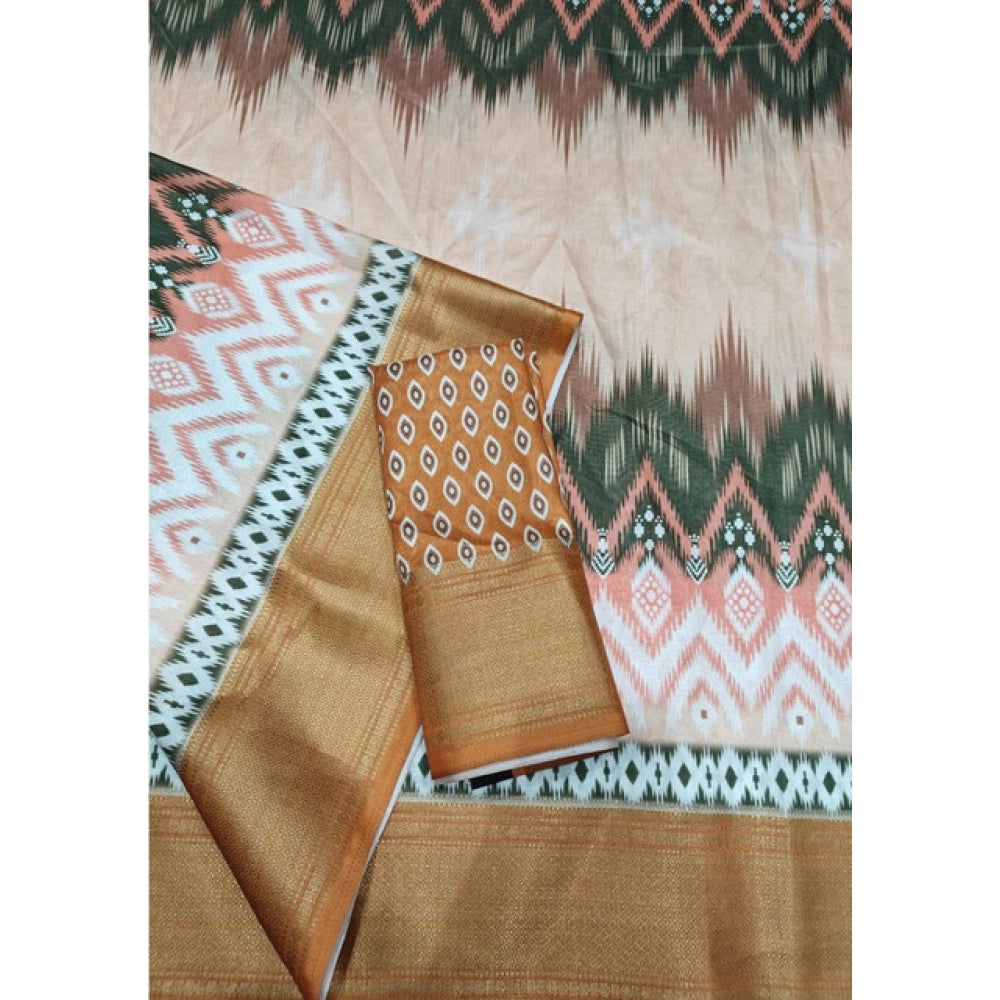 Women's Cotton Silk Printed Saree With Unstitched Blouse 5.5Mtr (Multicolor)