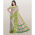 Women's Cotton Blend Floral Printed Saree With Unstitched Blouse 5.5Mtr (Green-White)