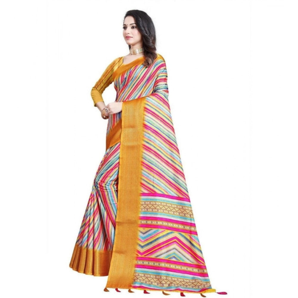 Women's Cotton Silk Striped  Saree With Unstitched Blouse 5.5Mtr (Multicolor)
