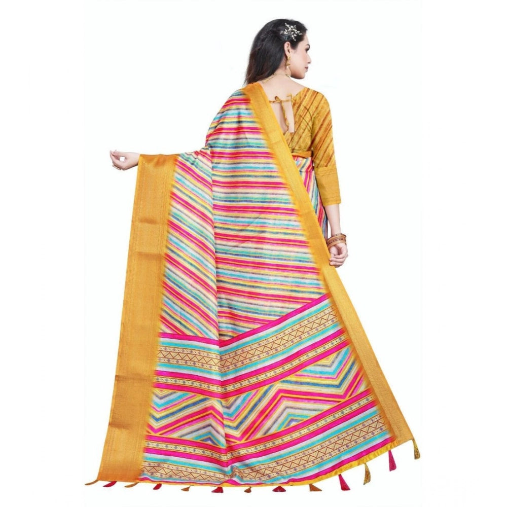 Women's Cotton Silk Striped  Saree With Unstitched Blouse 5.5Mtr (Multicolor)