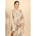 Women's Cotton Silk Floral Printed Saree With Unstitched Blouse 5.5Mtr (Cream)