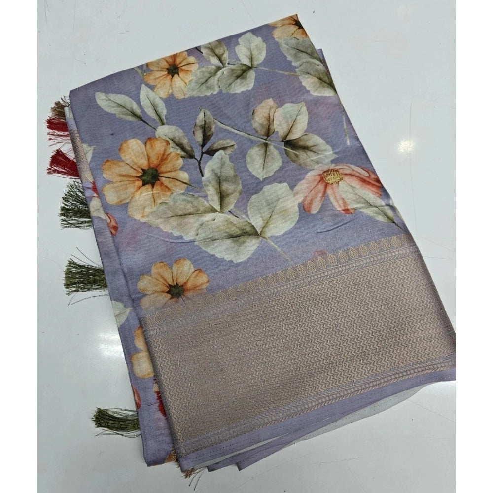 Women's Cotton Silk Floral Printed Saree With Unstitched Blouse 5.5Mtr (Grey)
