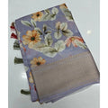 Women's Cotton Silk Floral Printed Saree With Unstitched Blouse 5.5Mtr (Grey)