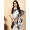 Women's Cotton Silk Printed Saree With Unstitched Blouse 5.5Mtr (White-Black)