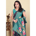 Women's Cotton Blend Floral Printed Saree With Unstitched Blouse 5.5Mtr (Navy Blue)