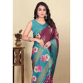 Women's Cotton Blend Floral Printed Saree With Unstitched Blouse 5.5Mtr (Maroon)