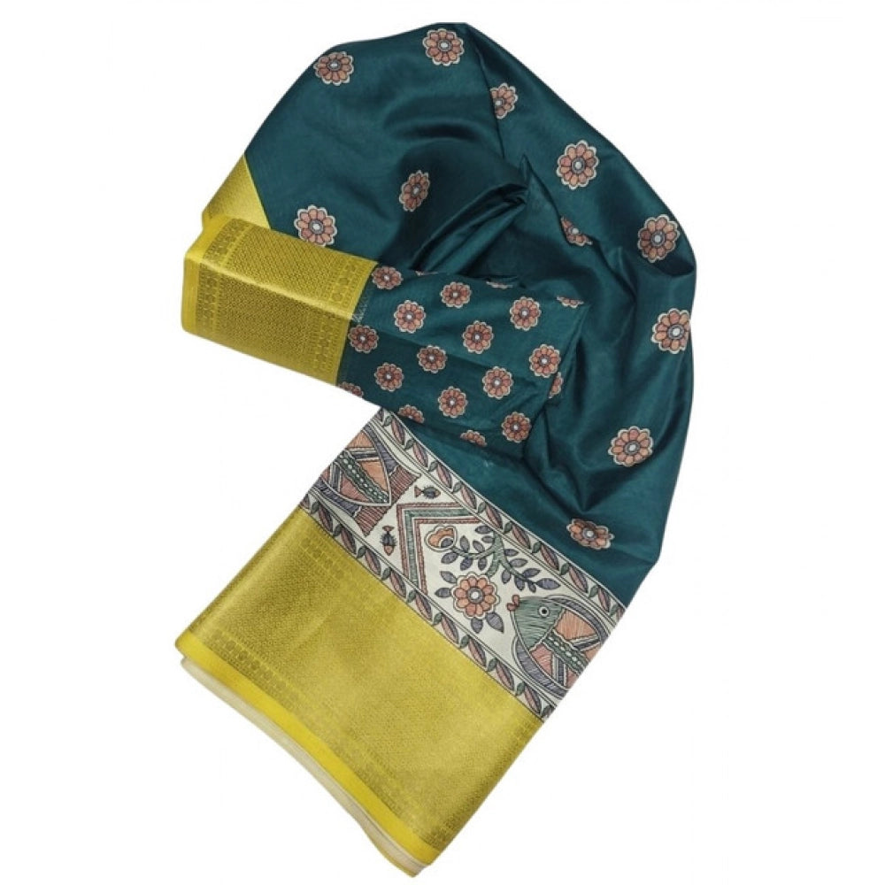 Women's Cotton Silk Printed Saree With Unstitched Blouse 5.5Mtr (Green)