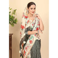 Women's Chanderi Floral Printed Saree With Unstitched Blouse 5.5Mtr (Black)