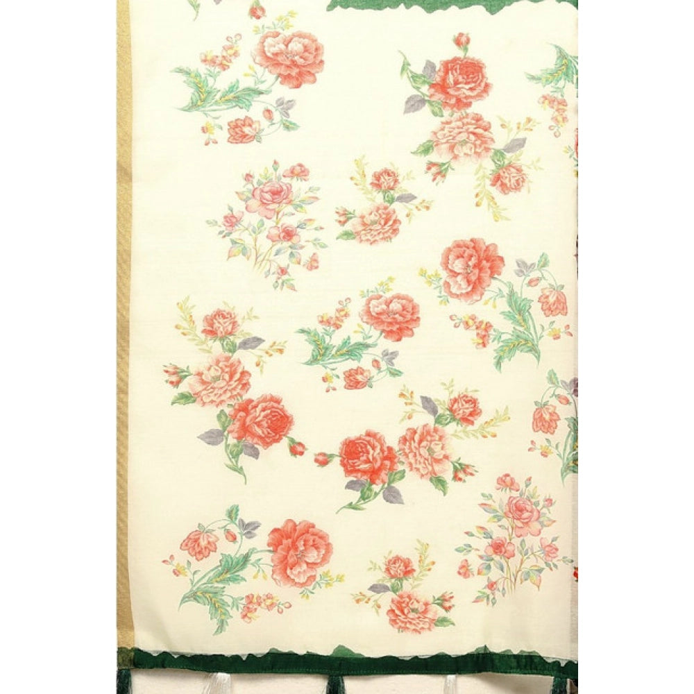 Women's Chanderi Floral Printed Saree With Unstitched Blouse 5.5Mtr (Green)