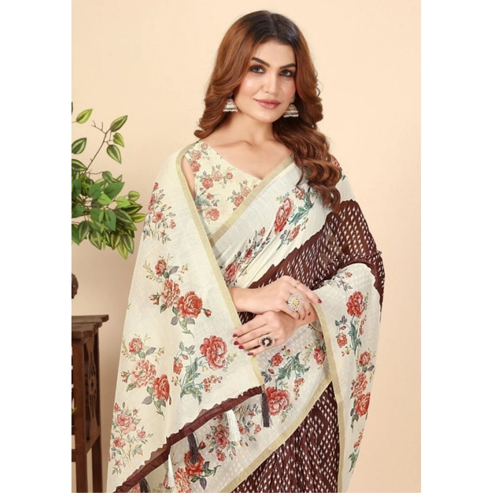 Women's Chanderi Floral Printed Saree With Unstitched Blouse 5.5Mtr (Maroon)
