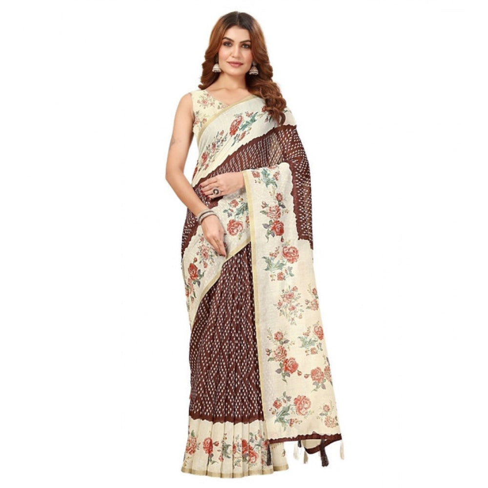Women's Chanderi Floral Printed Saree With Unstitched Blouse 5.5Mtr (Maroon)