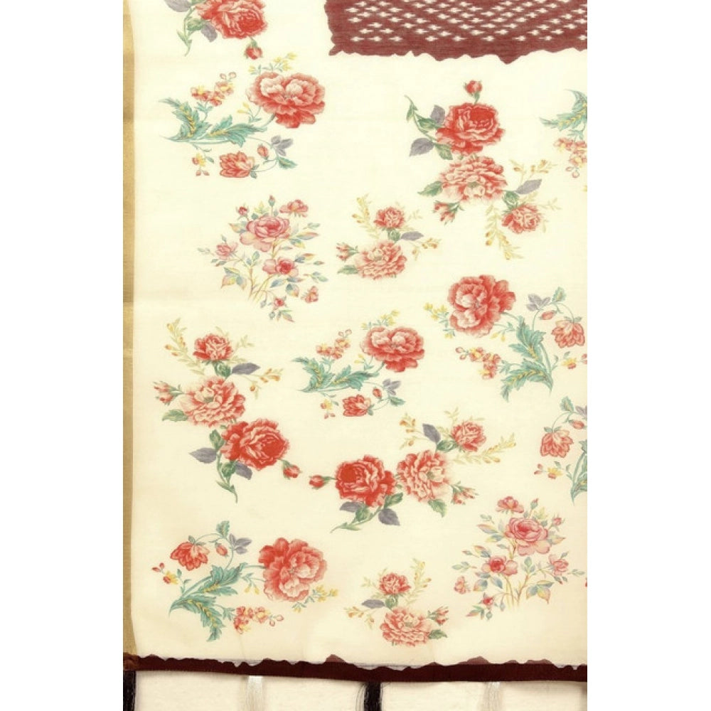 Women's Chanderi Floral Printed Saree With Unstitched Blouse 5.5Mtr (Maroon)