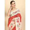 Women's Chanderi Floral Printed Saree With Unstitched Blouse 5.5Mtr (Red)