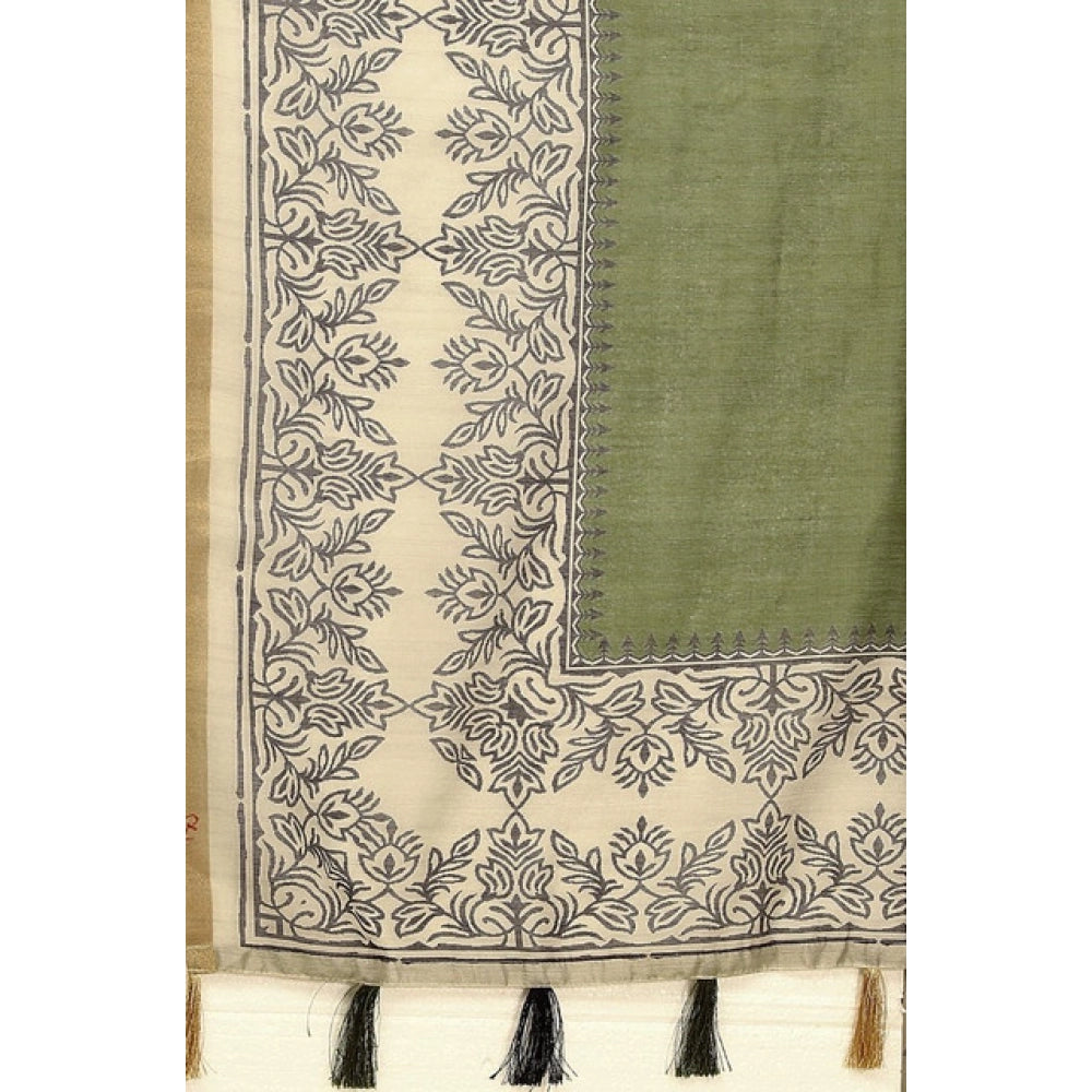 Women's Chanderi Printed Saree With Unstitched Blouse 5.5Mtr (Green)
