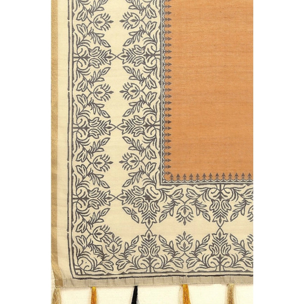Women's Chanderi Printed Saree With Unstitched Blouse 5.5Mtr (Brown)