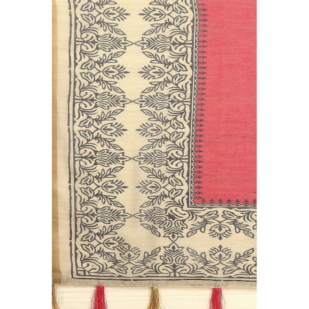 Women's Chanderi Printed Saree With Unstitched Blouse 5.5Mtr (Pink)