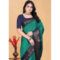 Women's Cotton Blend Checkered Saree With Unstitched Blouse 5.5Mtr (Teal Green)