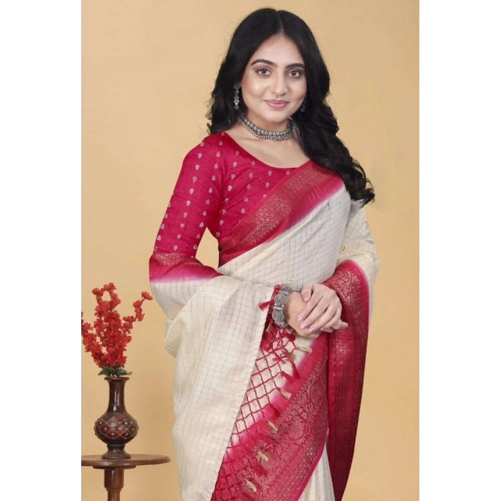 Women's Cotton Blend Checkered Saree With Unstitched Blouse 5.5Mtr (Multicolor)