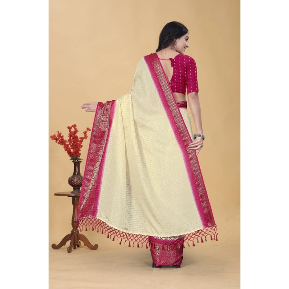 Women's Cotton Blend Checkered Saree With Unstitched Blouse 5.5Mtr (Multicolor)