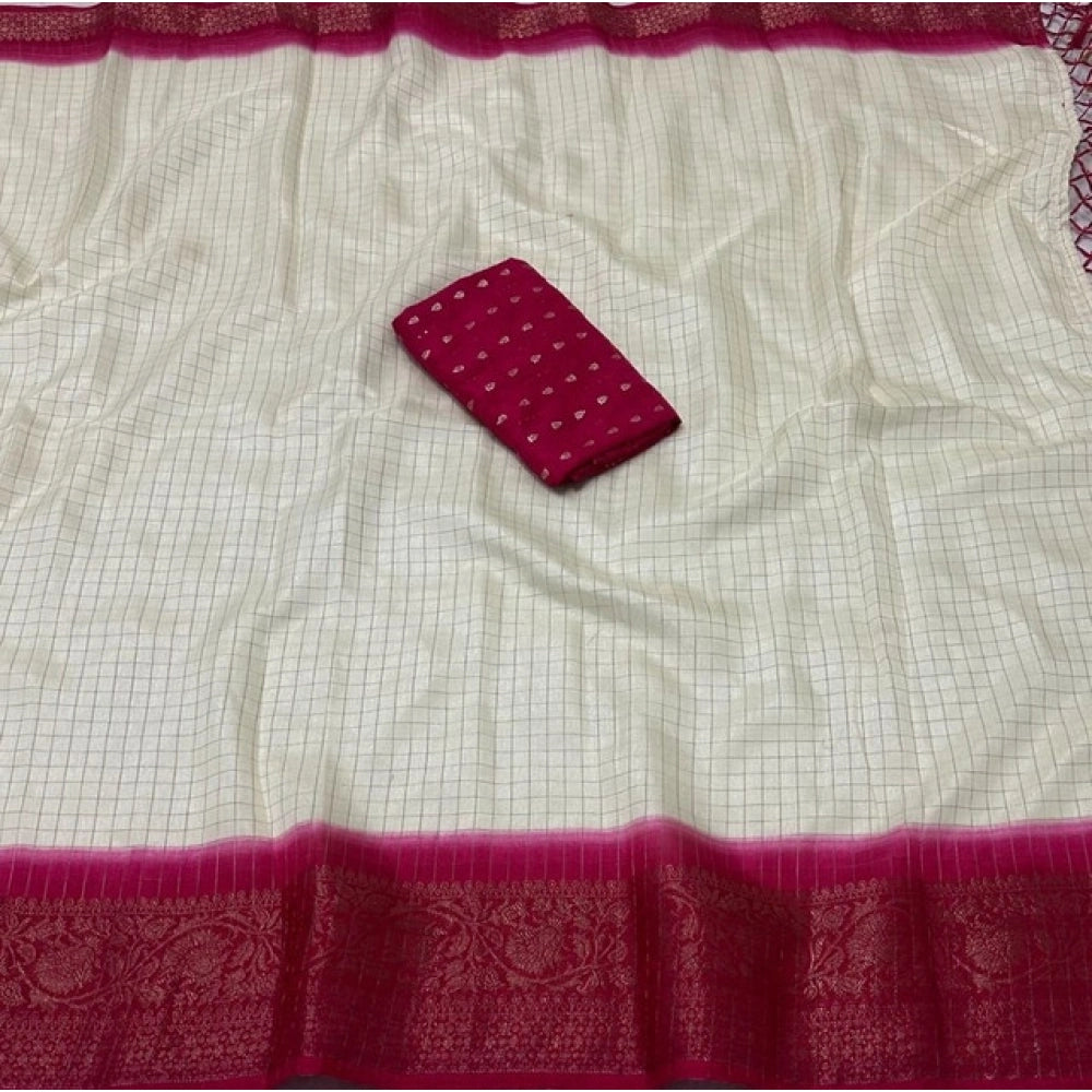 Women's Cotton Blend Checkered Saree With Unstitched Blouse 5.5Mtr (Multicolor)