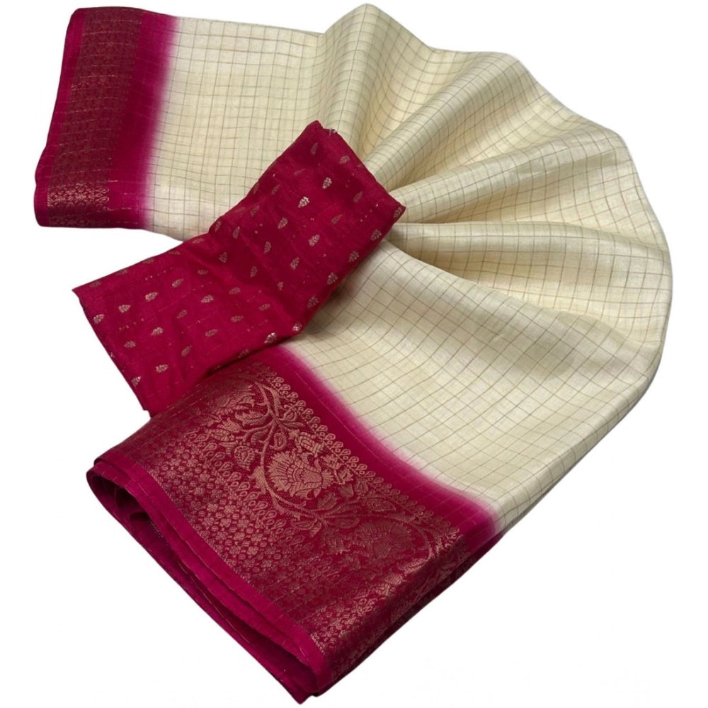 Women's Cotton Blend Checkered Saree With Unstitched Blouse 5.5Mtr (Multicolor)