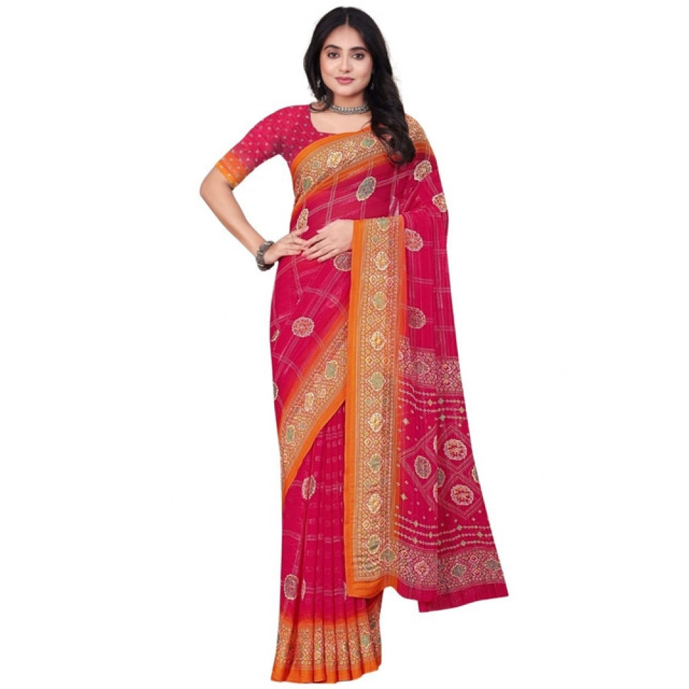 Women's Art Silk Printed Saree With Unstitched Blouse 5.5Mtr (Pink)