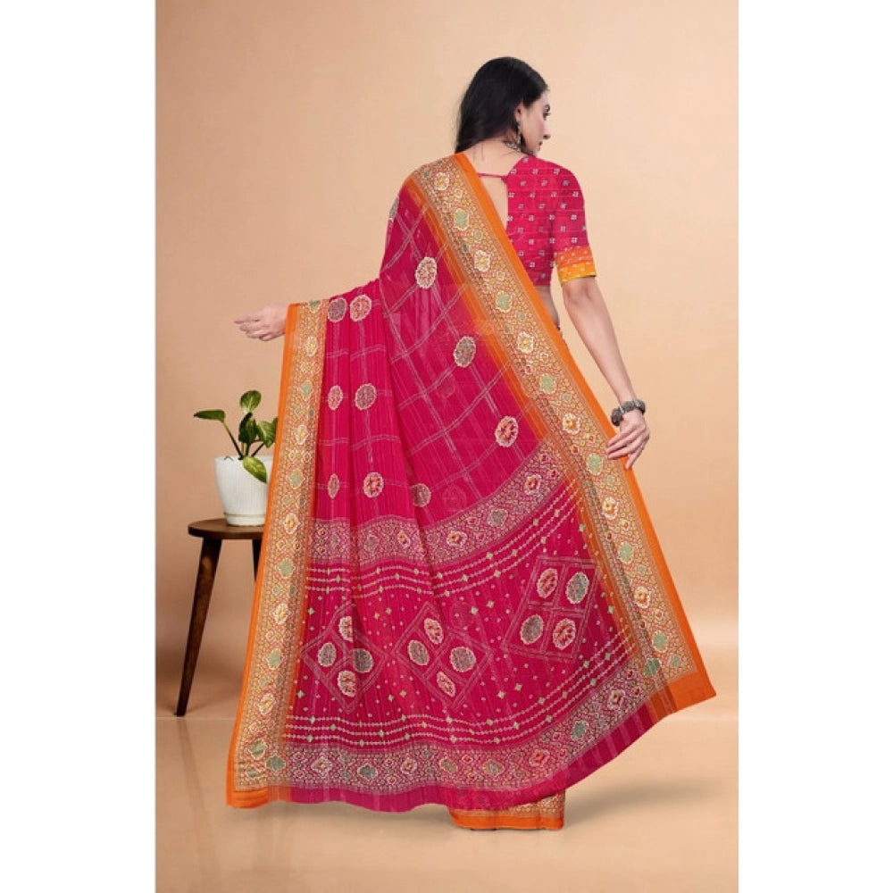 Women's Art Silk Printed Saree With Unstitched Blouse 5.5Mtr (Pink)