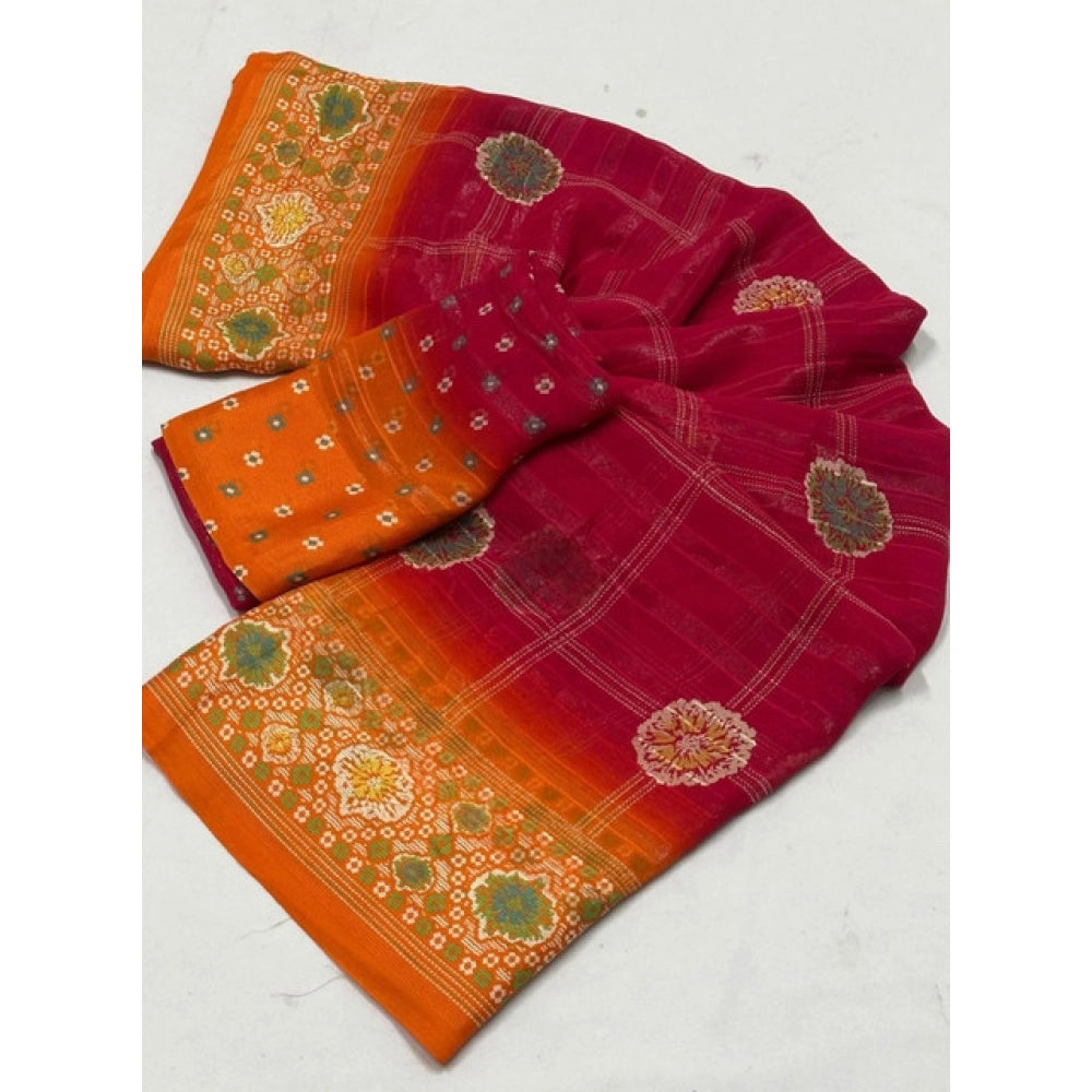 Women's Art Silk Printed Saree With Unstitched Blouse 5.5Mtr (Pink)