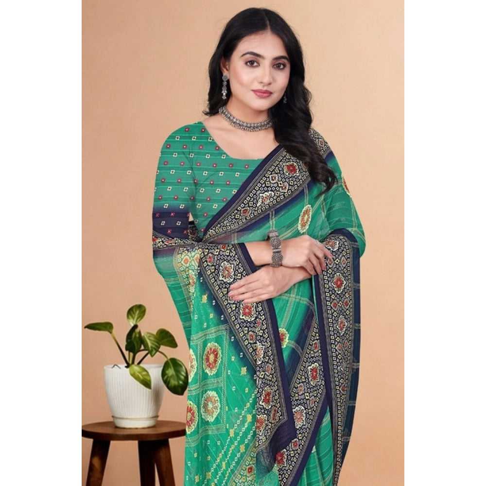 Women's Art Silk Printed Saree With Unstitched Blouse 5.5Mtr (Green)