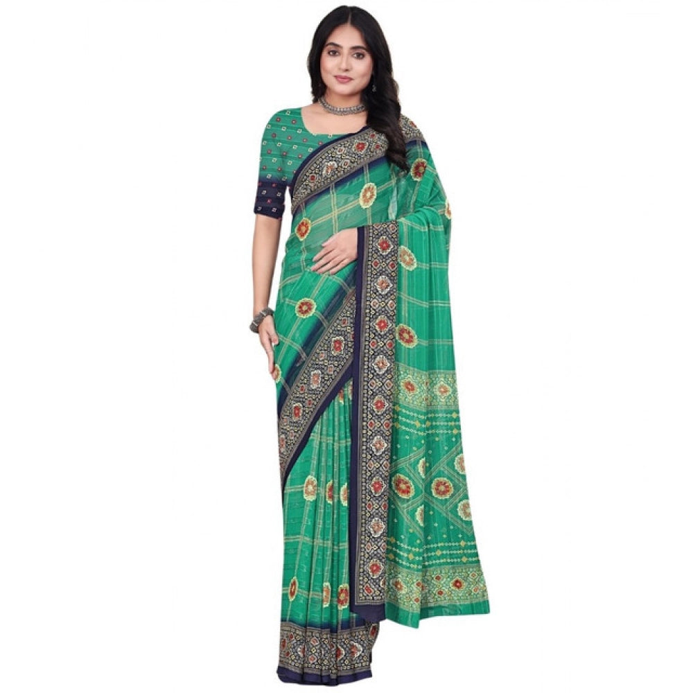 Women's Art Silk Printed Saree With Unstitched Blouse 5.5Mtr (Green)