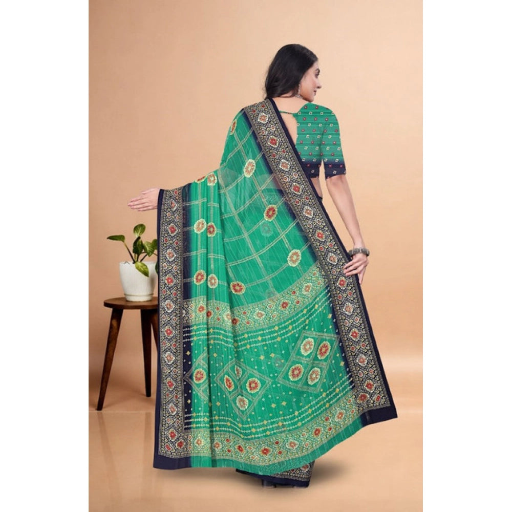 Women's Art Silk Printed Saree With Unstitched Blouse 5.5Mtr (Green)