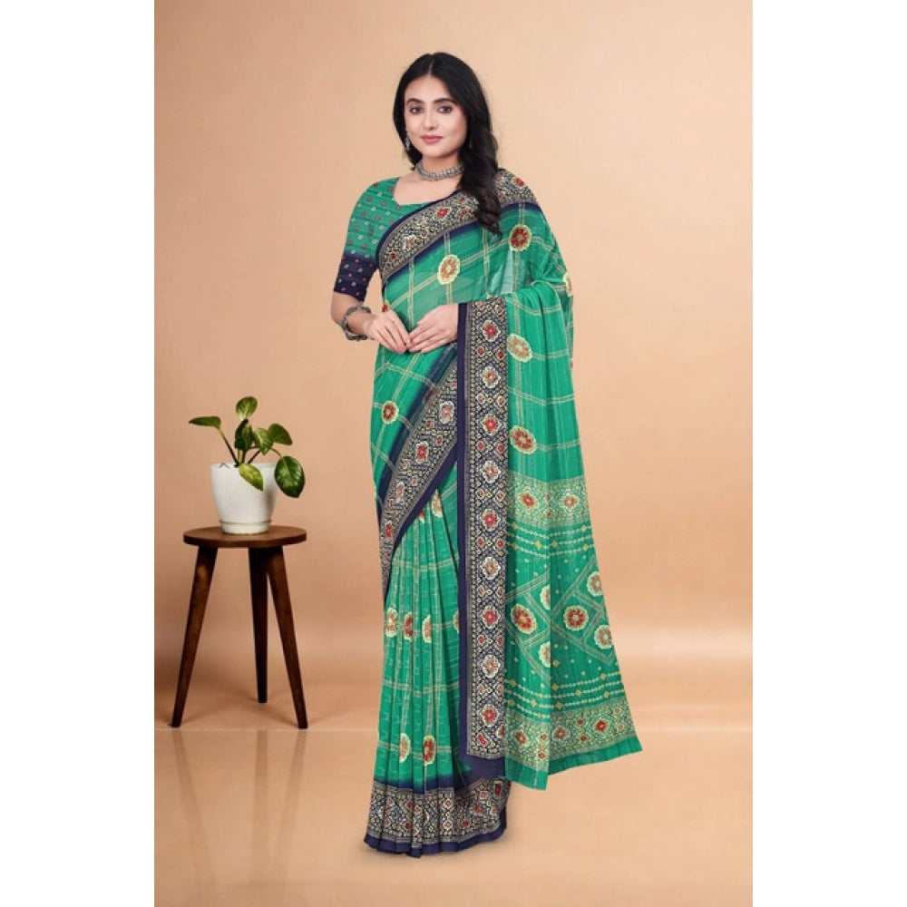 Women's Art Silk Printed Saree With Unstitched Blouse 5.5Mtr (Green)