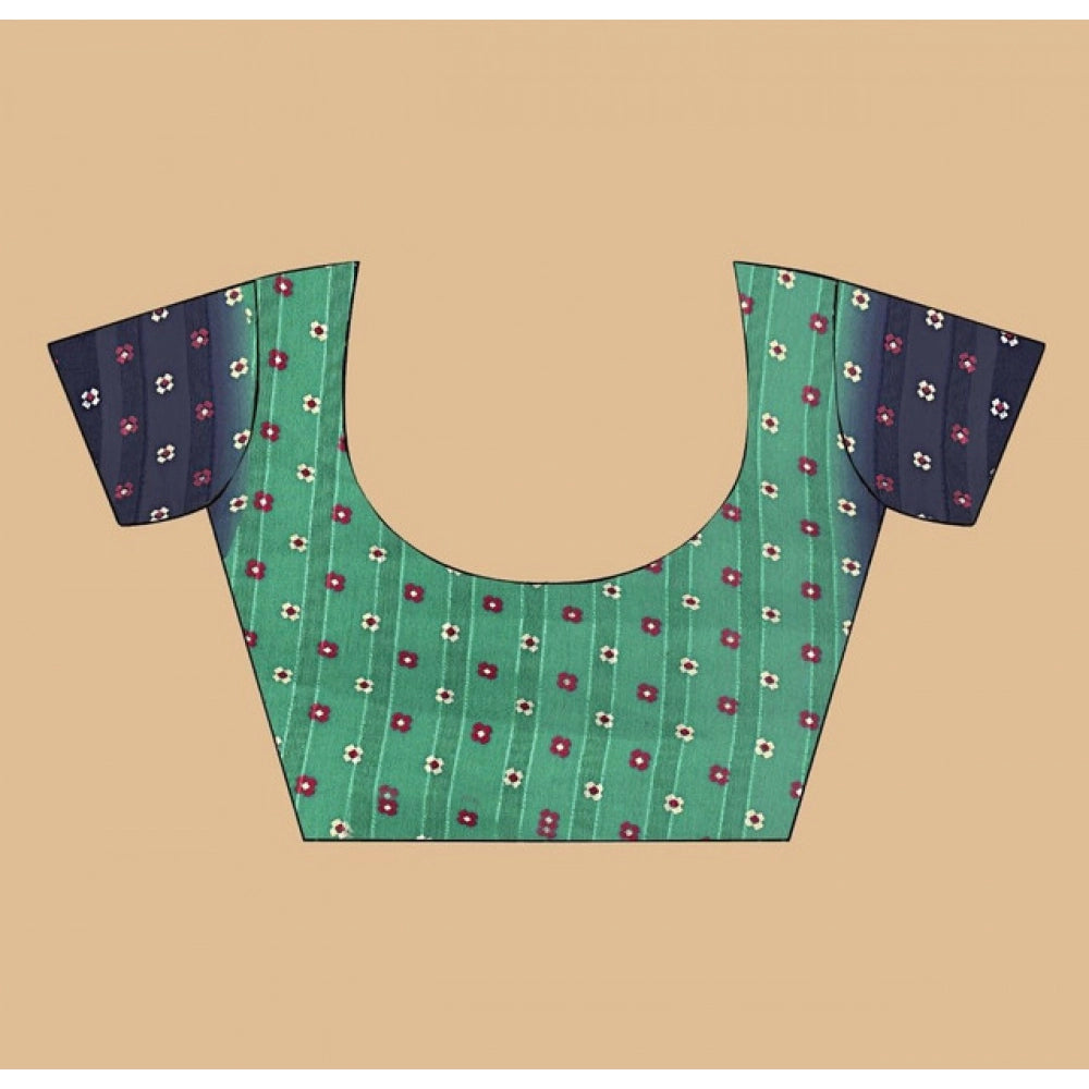 Women's Art Silk Printed Saree With Unstitched Blouse 5.5Mtr (Green)