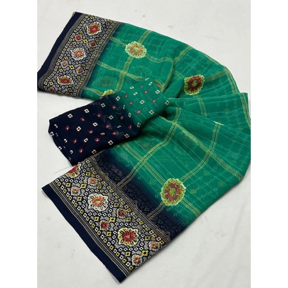 Women's Art Silk Printed Saree With Unstitched Blouse 5.5Mtr (Green)