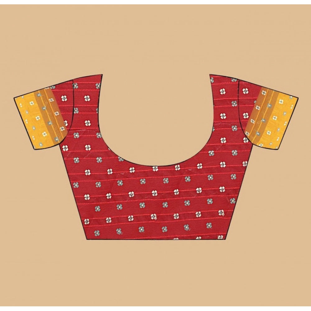 Women's Art Silk Printed Saree With Unstitched Blouse 5.5Mtr (Red)