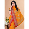 Women's Art Silk Printed Saree With Unstitched Blouse 5.5Mtr (Yellow)