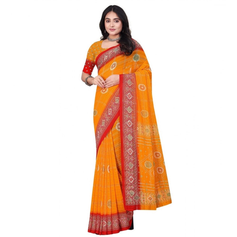 Women's Art Silk Printed Saree With Unstitched Blouse 5.5Mtr (Yellow)