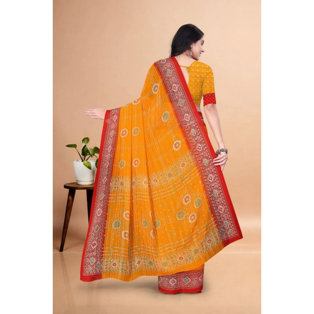 Women's Art Silk Printed Saree With Unstitched Blouse 5.5Mtr (Yellow)