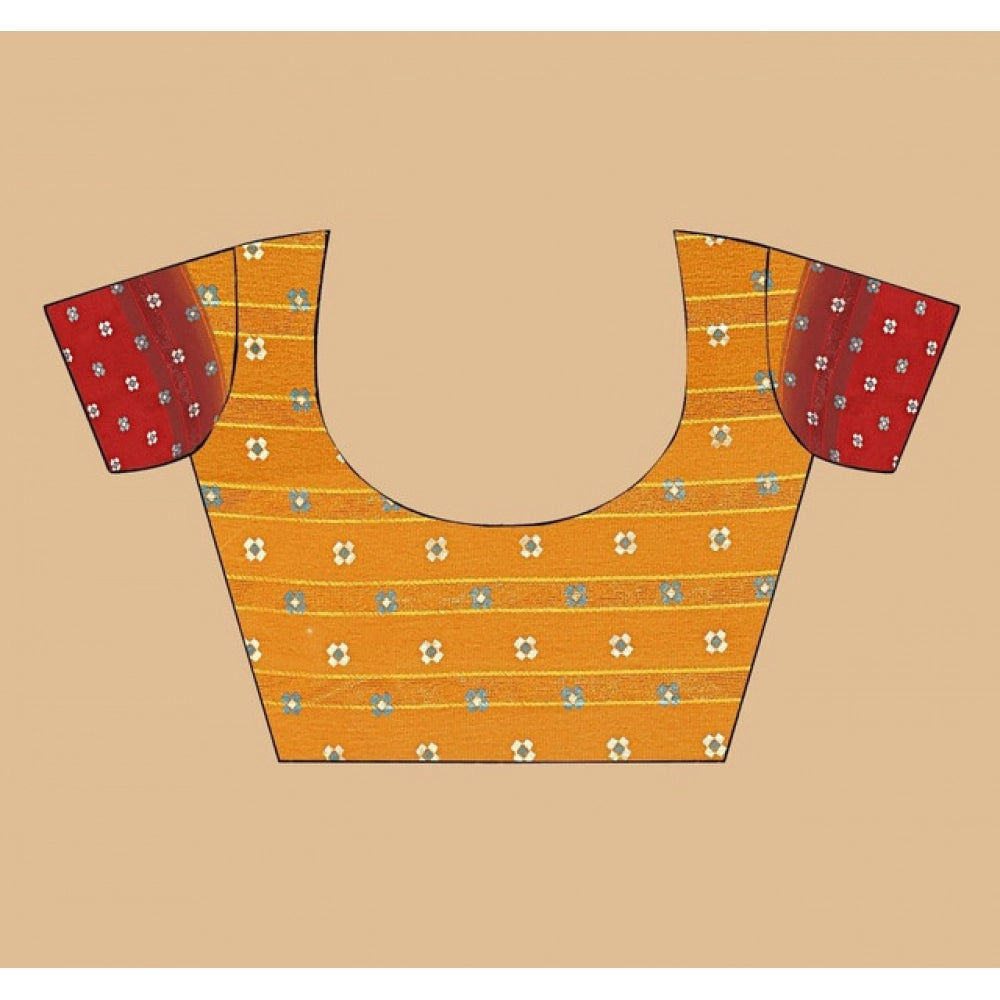 Women's Art Silk Printed Saree With Unstitched Blouse 5.5Mtr (Yellow)