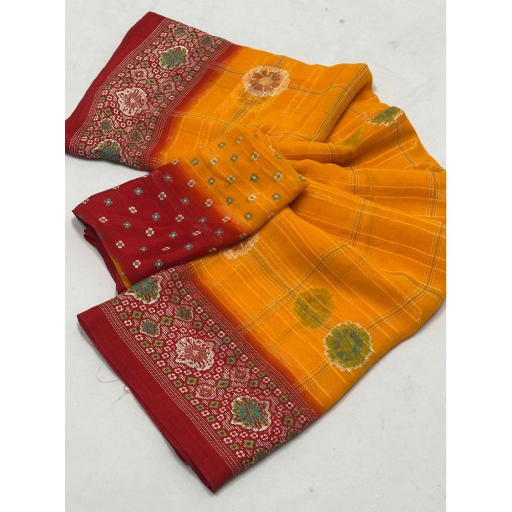 Women's Art Silk Printed Saree With Unstitched Blouse 5.5Mtr (Yellow)