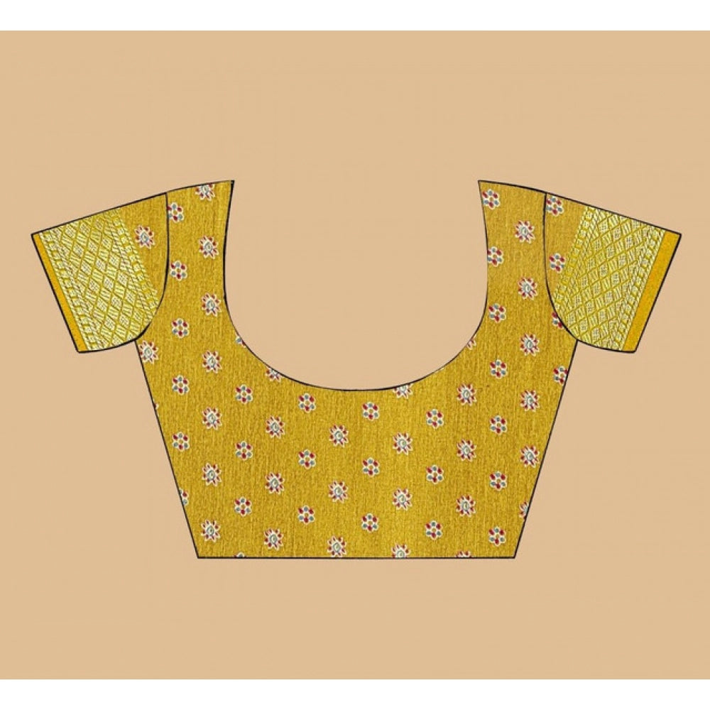 Women's Art Silk Printed Saree With Unstitched Blouse 5.5Mtr (Mustard)