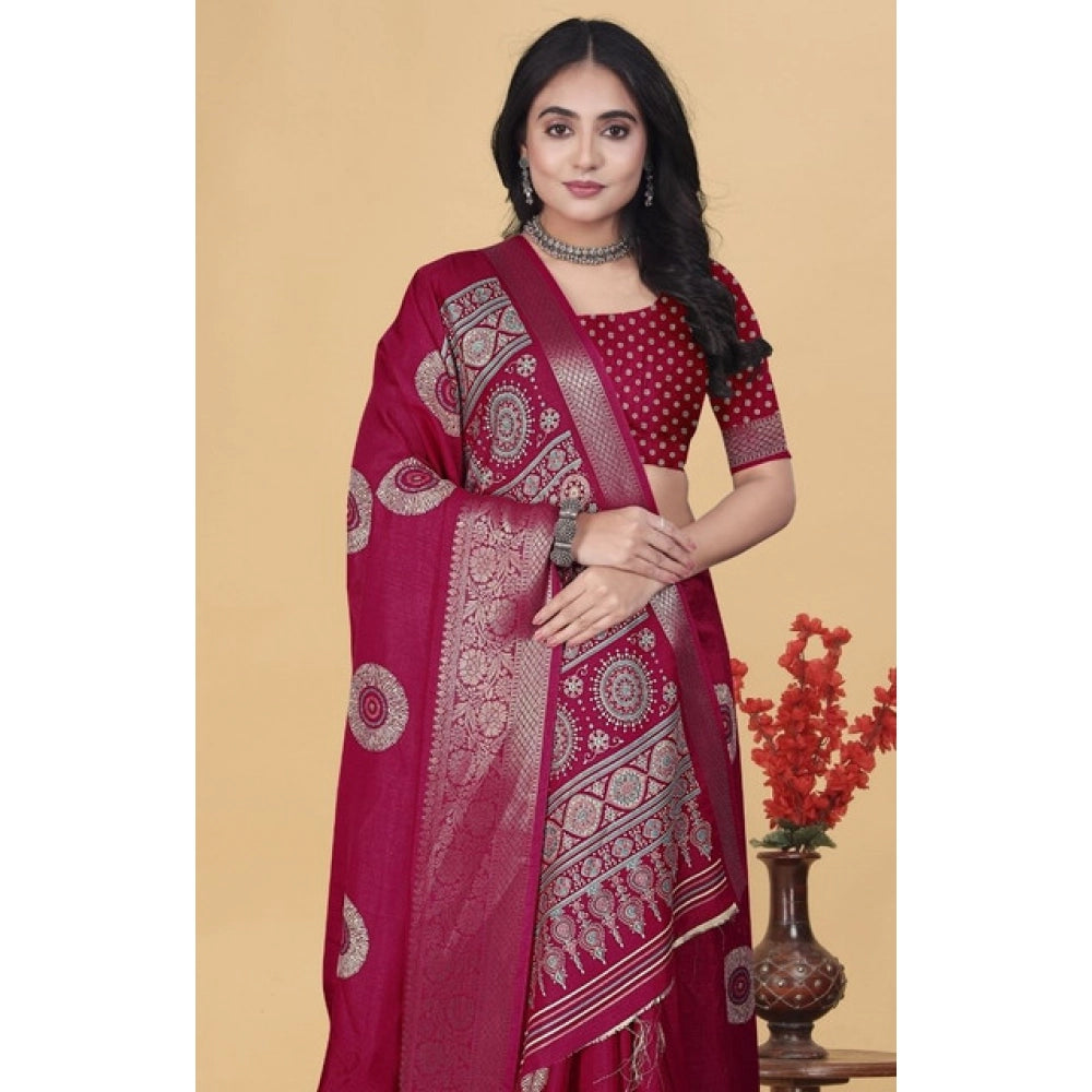 Women's Art Silk Printed Saree With Unstitched Blouse 5.5Mtr (Pink)