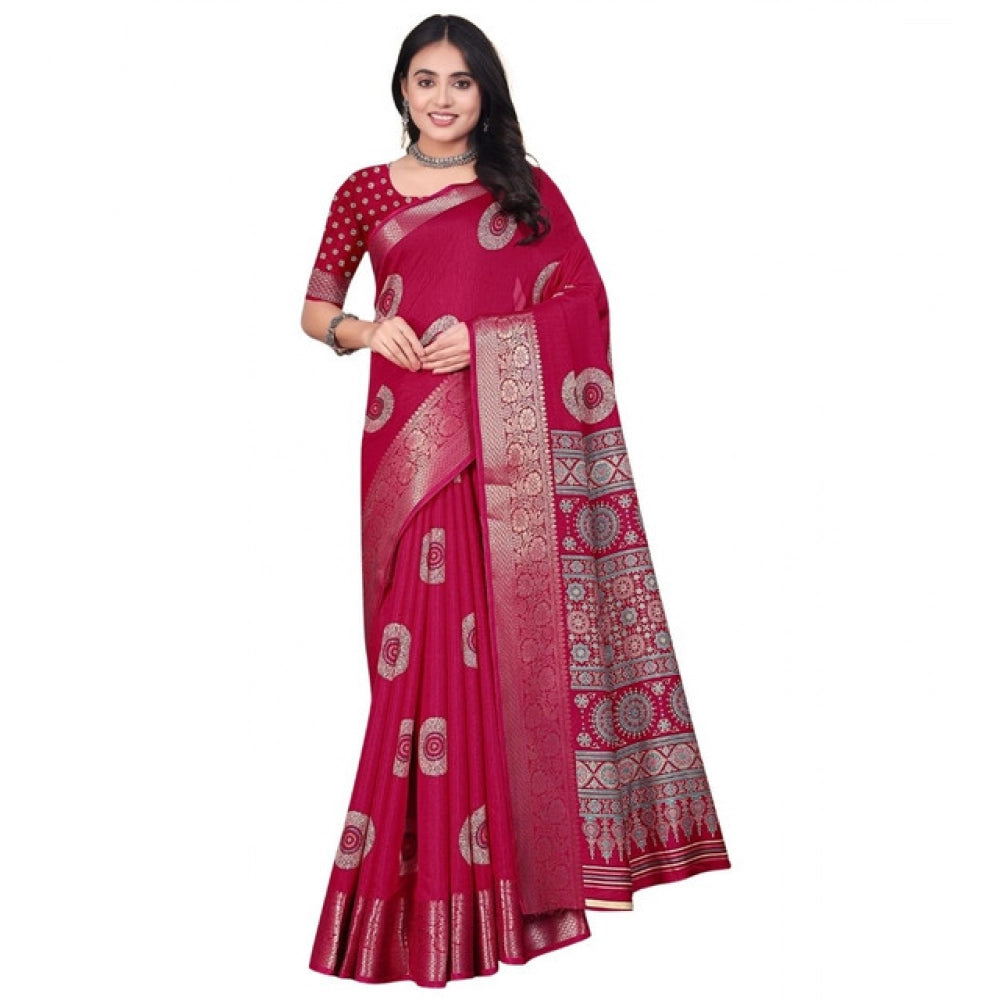 Women's Art Silk Printed Saree With Unstitched Blouse 5.5Mtr (Pink)
